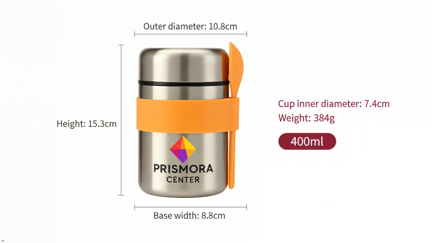 Prismora Center Insulated Vacuum Food Jar, 13.5 oz Leak-Proof Stainless Steel Food Jar for Hot & Cold Meals, BPA-Free, Dishwasher Safe, Portable & Durable Food Storage Container (Orange)