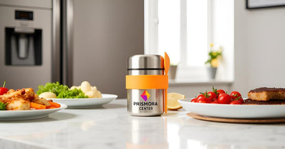 Prismora Center Insulated Vacuum Food Jar, 13.5 oz Leak-Proof Stainless Steel Food Jar for Hot & Cold Meals, BPA-Free, Dishwasher Safe, Portable & Durable Food Storage Container (Orange)