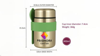 Prismora Center Insulated Vacuum Food Jar, 13.5 oz Leak-Proof Stainless Steel Food Jar for Hot & Cold Meals, BPA-Free, Dishwasher Safe, Portable & Durable Food Storage Container (Green)