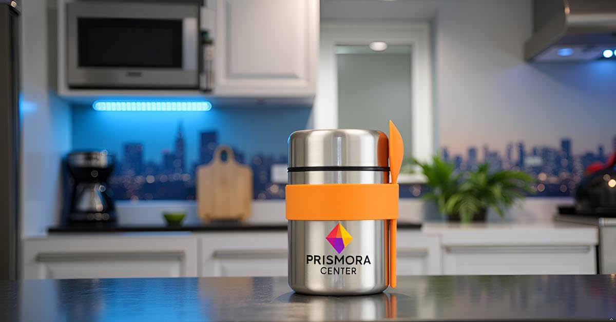 Prismora Center Insulated Vacuum Food Jar, 13.5 oz Leak-Proof Stainless Steel Food Jar for Hot & Cold Meals, BPA-Free, Dishwasher Safe, Portable & Durable Food Storage Container (Orange)