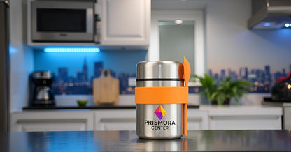 Prismora Center Insulated Vacuum Food Jar, 13.5 oz Leak-Proof Stainless Steel Food Jar for Hot & Cold Meals, BPA-Free, Dishwasher Safe, Portable & Durable Food Storage Container (Orange)