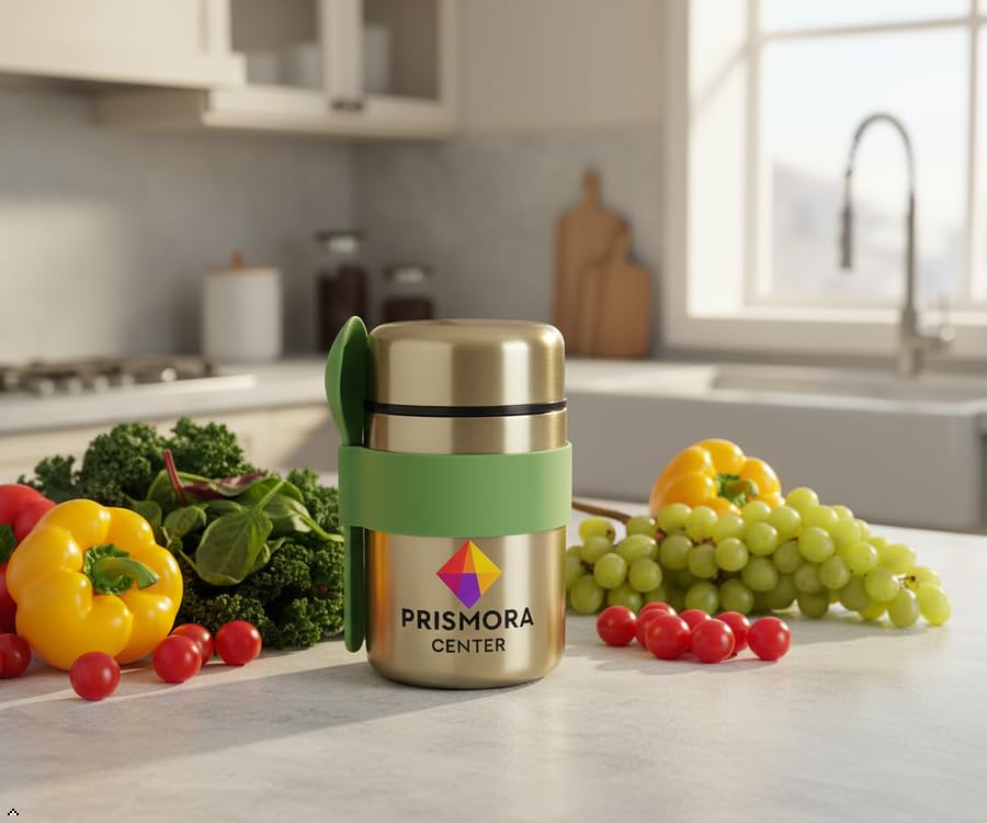 Prismora Center Insulated Vacuum Food Jar, 13.5 oz Leak-Proof Stainless Steel Food Jar for Hot & Cold Meals, BPA-Free, Dishwasher Safe, Portable & Durable Food Storage Container (Green)