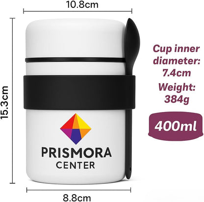 Prismora Center Insulated Vacuum Food Jar, 13.5 oz Leak-Proof Stainless Steel Food Jar for Hot & Cold Meals, BPA-Free, Dishwasher Safe, Portable & Durable Food Storage Container (White)
