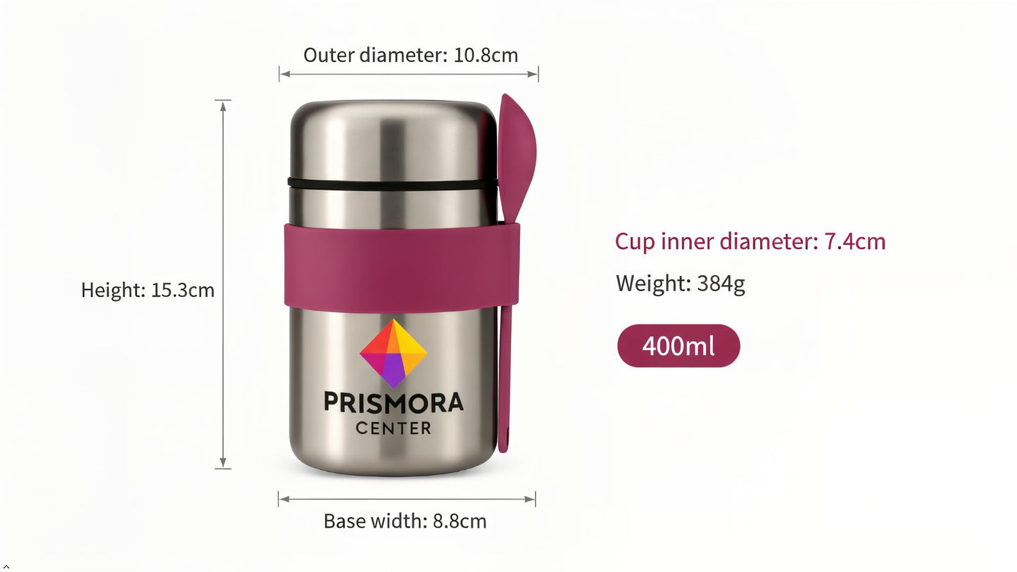 Prismora Center Insulated Vacuum Food Jar, 13.5 oz Leak-Proof Stainless Steel Food Jar for Hot & Cold Meals, BPA-Free, Dishwasher Safe, Portable & Durable Food Storage Container (Purple)