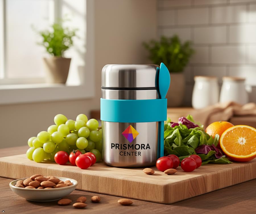 Prismora Center Insulated Vacuum Food Jar, 13.5 oz Leak-Proof Stainless Steel Food Jar for Hot & Cold Meals, BPA-Free, Dishwasher Safe, Portable & Durable Food Storage Container (Blue)