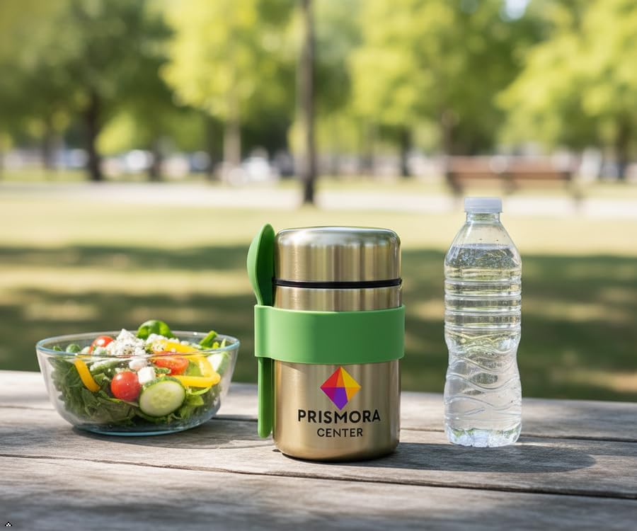 Prismora Center Insulated Vacuum Food Jar, 13.5 oz Leak-Proof Stainless Steel Food Jar for Hot & Cold Meals, BPA-Free, Dishwasher Safe, Portable & Durable Food Storage Container (Green)