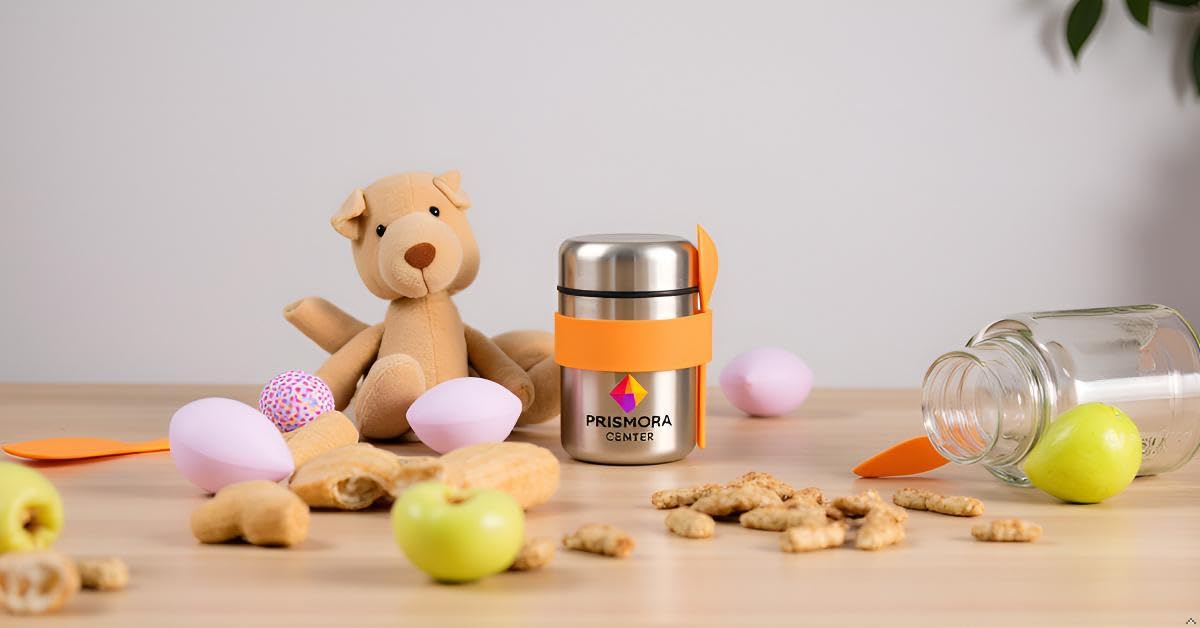 Prismora Center Insulated Vacuum Food Jar, 13.5 oz Leak-Proof Stainless Steel Food Jar for Hot & Cold Meals, BPA-Free, Dishwasher Safe, Portable & Durable Food Storage Container (Orange)