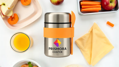 Prismora Center Insulated Vacuum Food Jar, 13.5 oz Leak-Proof Stainless Steel Food Jar for Hot & Cold Meals, BPA-Free, Dishwasher Safe, Portable & Durable Food Storage Container (Orange)