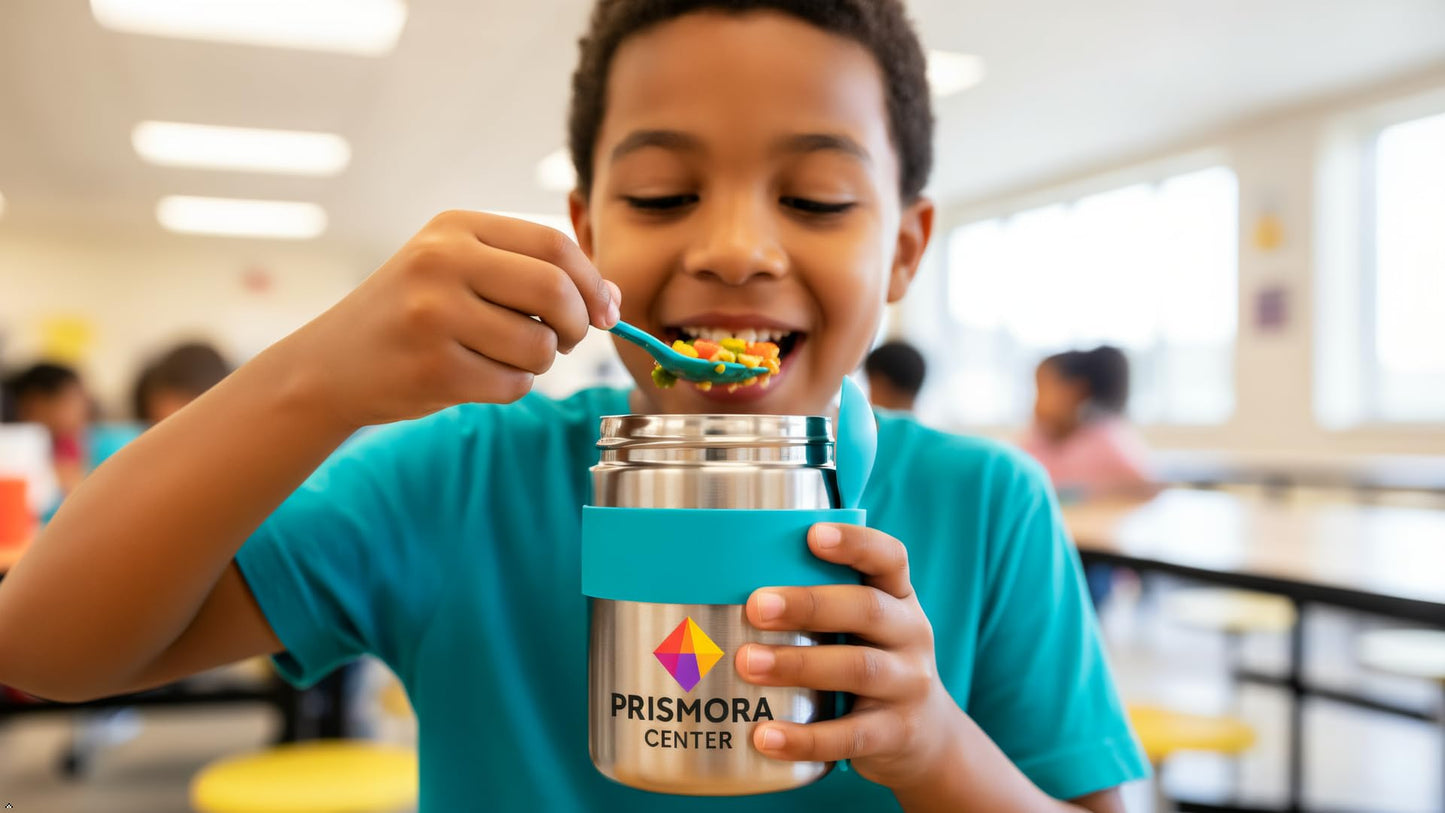 Prismora Center Insulated Vacuum Food Jar, 13.5 oz Leak-Proof Stainless Steel Food Jar for Hot & Cold Meals, BPA-Free, Dishwasher Safe, Portable & Durable Food Storage Container (Blue)