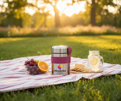 Prismora Center Insulated Vacuum Food Jar, 13.5 oz Leak-Proof Stainless Steel Food Jar for Hot & Cold Meals, BPA-Free, Dishwasher Safe, Portable & Durable Food Storage Container (Purple)