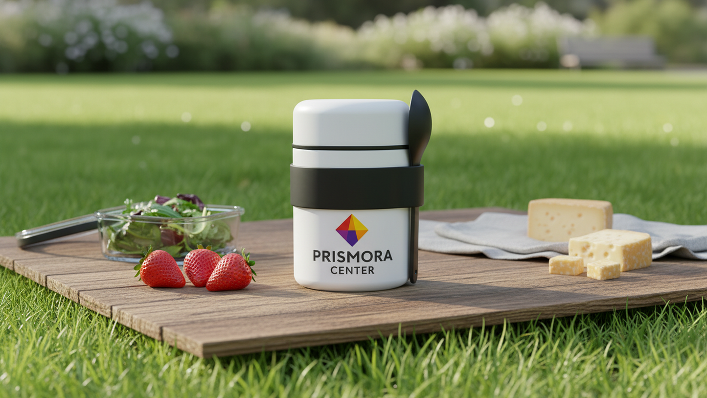 Prismora Center Insulated Vacuum Food Jar, 13.5 oz Leak-Proof Stainless Steel Food Jar for Hot & Cold Meals, BPA-Free, Dishwasher Safe, Portable & Durable Food Storage Container (White)